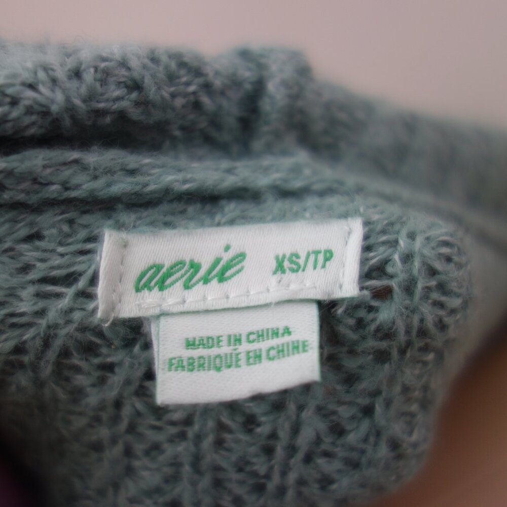 Aerie Waffle Knit Hoodie Sweater Overcast Green Oversized (XS) NWOT! - Picture 11 of 12
